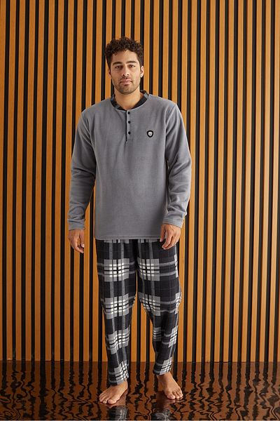 Pijamoni Σετ ανδρικής πιτζάμας καρό fleece