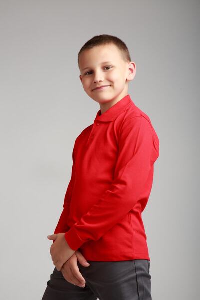 Dragora Boy Child Long Sleeve Polo Collar Red Combed Cotton
