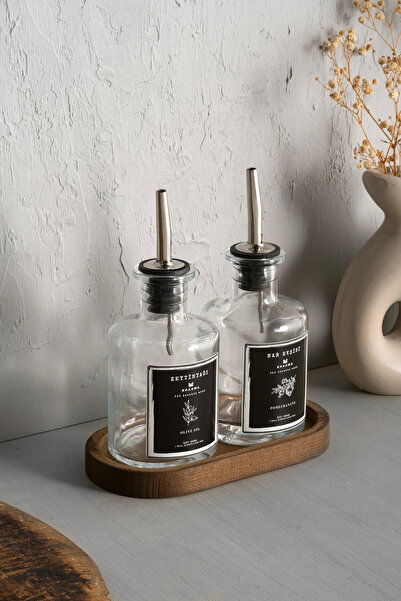 KHAKMA Wooden Stand Set of 2 250 ml Olive Oil Sauce Bowl Oil Pot Oil Bottle BLACK2pcsYENISEFAFGAGALI