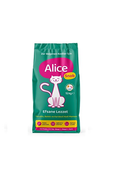 Alice Snob Tavuklu Balıklı Karidesli Yetişkin Kuru Kedi Maması 15 Kg