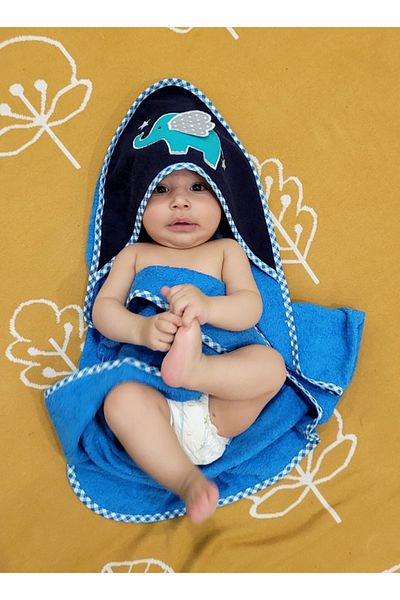 Alpar Tekstil 80x80cm Blue/Elephant 100% Cotton Baby Girl/Boy/Newborn Export Bath Towel Swaddle