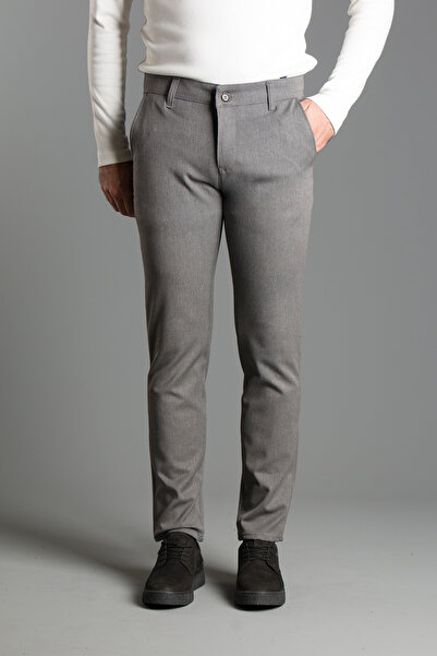 ZEKİ ÖZER Men's Gray Canvas Linen Trousers