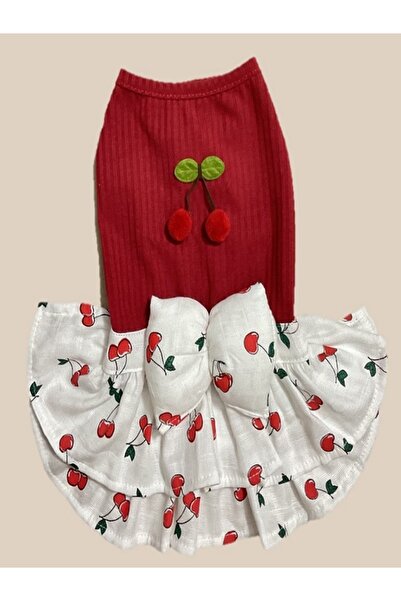 GedyCo KİRAZLI MÜSLİN KEDİ KÖPEK ELBİSESİ
