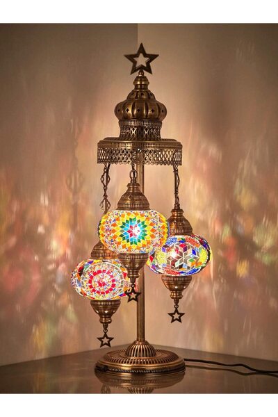 Demmex 3 Büyük Küre Muhteşem El Yapımı Türk Fas Mozaik Masa Lambası. Yüksekli...