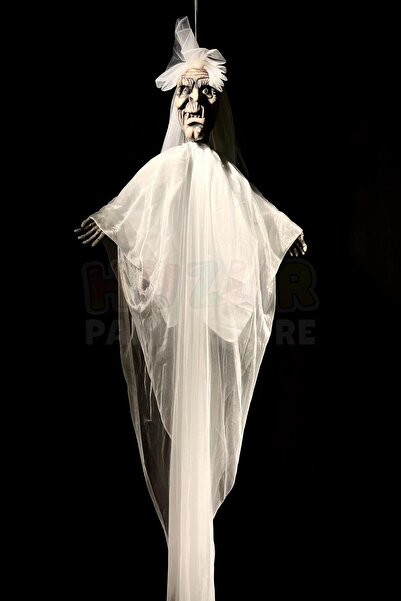Huzur Party Store 130 Cm Duvaklı Gelin Cadı Kolları Hareketli Sesli Durmadan Çalan Dekor Halloween Cadılar Bayramı