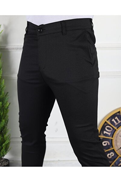 Balance Moda Ανδρικό μαύρο λεπτή εφαρμογή ελαστικό λινό παντελόνι Lycra