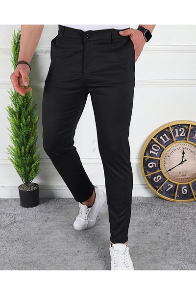 Balance Moda Men's Black Slim Fit Flexible Lycra Linen Trousers