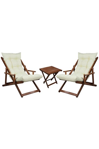 Bysay AHŞAP KATLANABİLİR TAŞINIR PUF MİNDERLİ KOLLU ŞEZLONG. PLAJ, BAHÇE 3 LÜ...