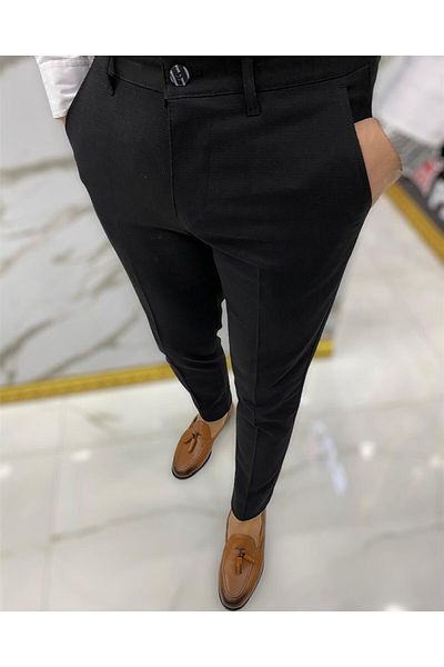Balance Moda Men's Black Slim Fit Flexible Lycra Linen Trousers