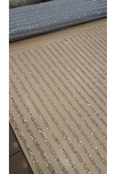 Safir Kumaş Düz Çizgi Model (TEN PUDRA GRİ MAVİ) Rengi Işlemeli Dantel (3METRE)