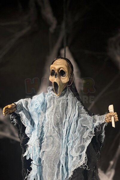 Huzur Party Store Mavi Kafatası Asalı Çığlık Cadı 45 Cm Pilli Sese Duyarlı Hareketli Halloween Cadılar Bayramı Parti