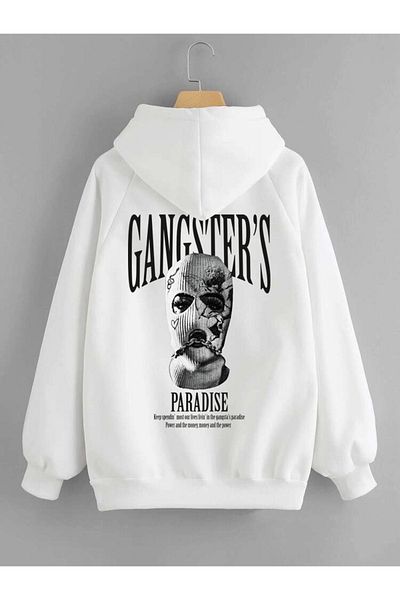 DEEPSENCE Unisex White Hooded Sweatshirt Gangs Back Print