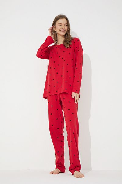 Siyah İnci Red Cotton Pajama Set