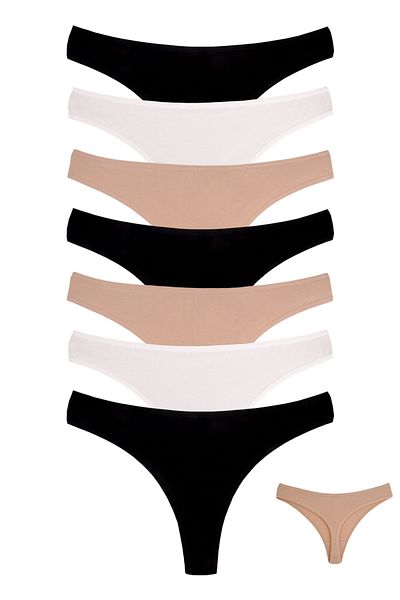 Dominant Tanga de damă, neagră, piele ecru, bumbac, Lycra, pachet de 7 29875-600