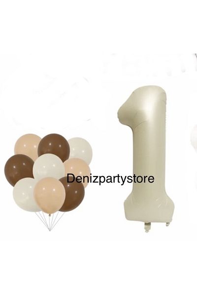 Deniz Party Store SEA SAND CREAM 1 YEAR LATEX SET WITH BALLOON
