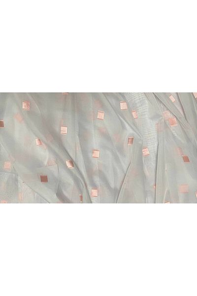 AKÇA TEKSTİL TERGAL PINK CHECKED WHITE COLOR SINGLE WING Ready Planted Pleated Background Curtain 300*260 Cm