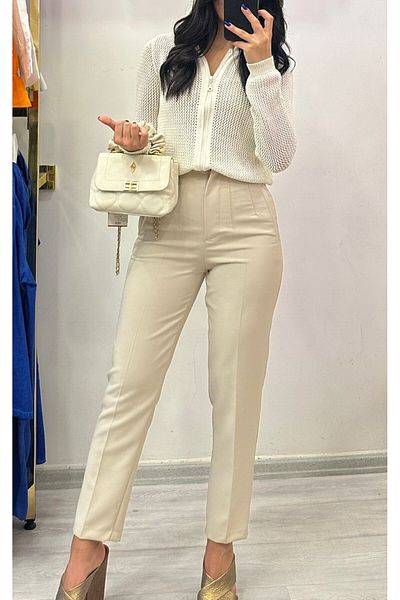 KAROL Floated Cream Fabric Trousers