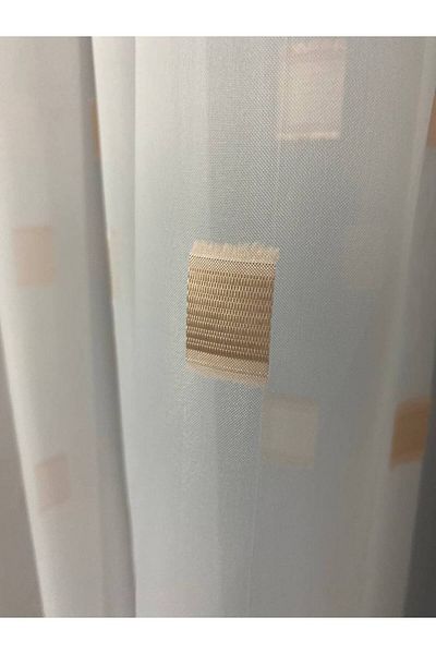 AKÇA TEKSTİL TERGAL ORANGE CHECKED WHITE COLOR SINGLE WING Ready Planted Pleated Background Curtain 300*260 Cm