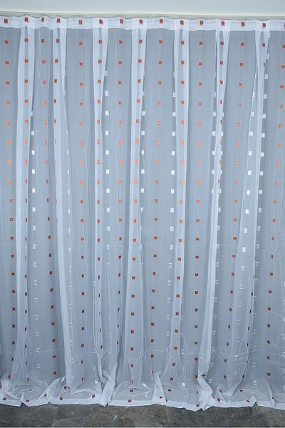 AKÇA TEKSTİL TERGAL COPPER CHECKED WHITE COLOR SINGLE WING Ready Planted Pleated Background Curtain 300*260 Cm