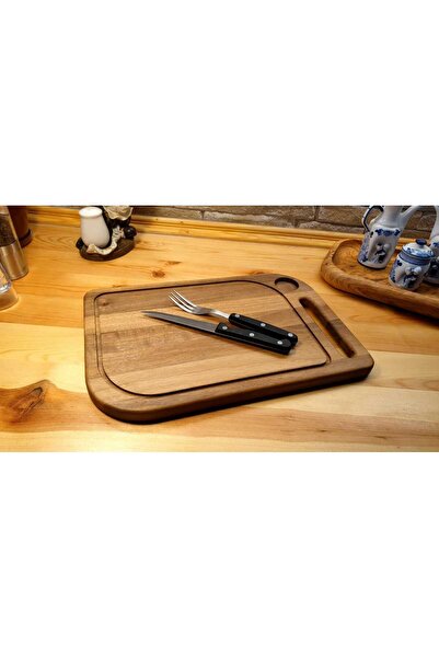 F&S WoodArt Ahşap Steak Et Kesme Sunum Doğrama Mutfak Tahtası Baharat Hazneli
