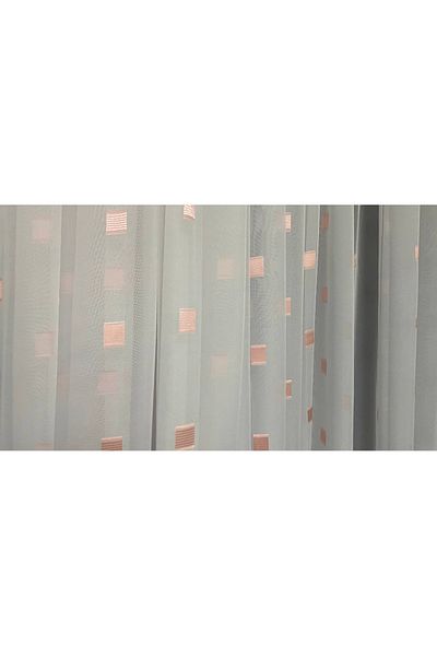 AKÇA TEKSTİL TERGAL PINK CHECKED WHITE COLOR SINGLE WING Ready Planted Pleated Background Curtain 300*260 Cm