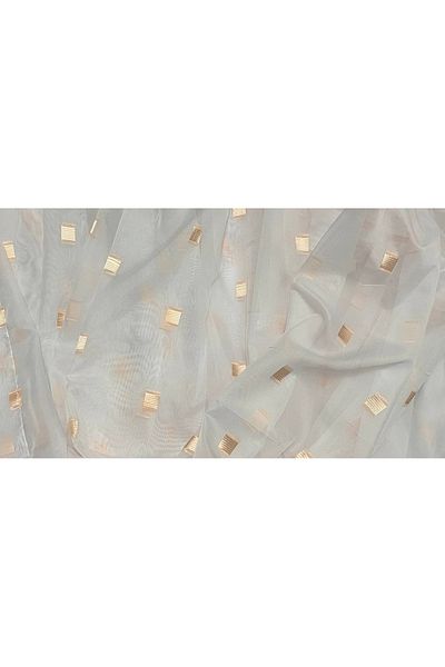 AKÇA TEKSTİL TERGAL ORANGE CHECKED WHITE COLOR SINGLE WING Ready Planted Pleated Background Curtain 300*260 Cm