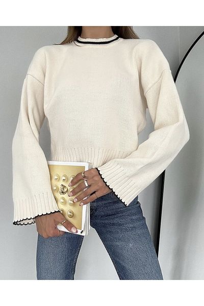 NATUFIAN STORE Oversize Women's Sweater with Embroidered Edge