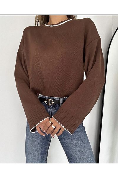 NATUFIAN STORE Pulover de damă oversize cu margine brodată