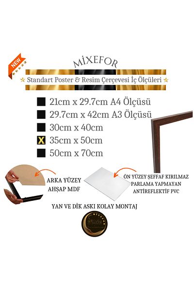mixefor POSTER PICTURE PHOTO FRAME 35cmX 50cm SIZE FRONT SURFACE ANTI-REFLECTIVE BACK SURFACE WOOD MDF