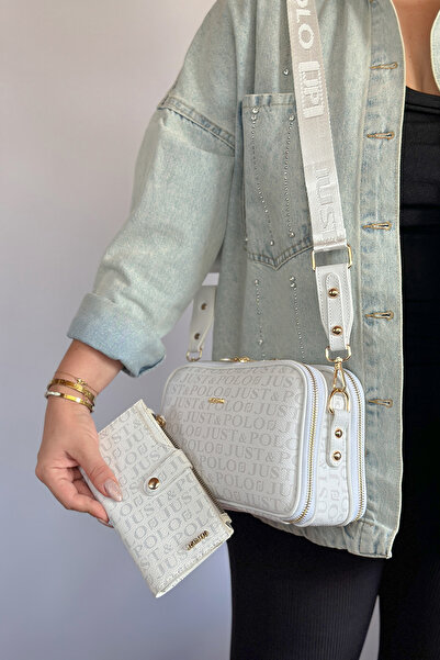 Just Polo S4 Medium Size 5 Compartment White Combination Women's Shoulder Bag...