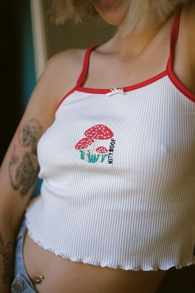 Kity Boof Happy Mushroom Patterned Strappy Crop Body