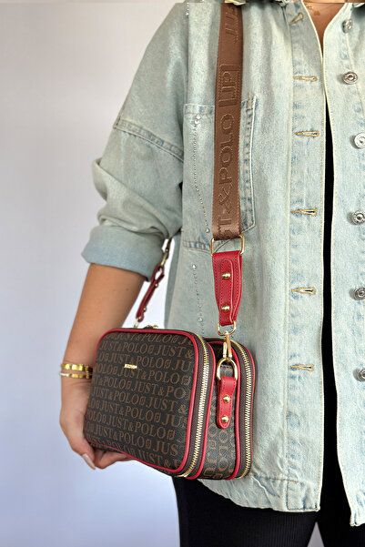 Just Polo S2 Medium Size Red Combination Crossbody Women's Shoulder Bag - 5 Compartments 2053 Model