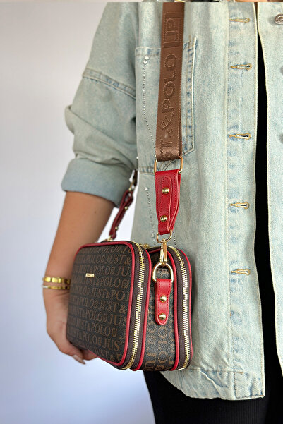 Just Polo S2 Medium Size Red Women's Shoulder Bag - 5 Compartments Cross Daily 2053 Model