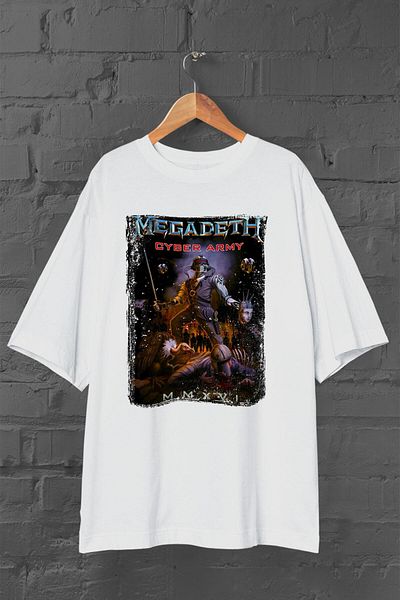 Pisa Art Megadeth - Cyber ​​Army Unisex εμπριμέ υπερμεγέθη λευκό μπλουζάκι