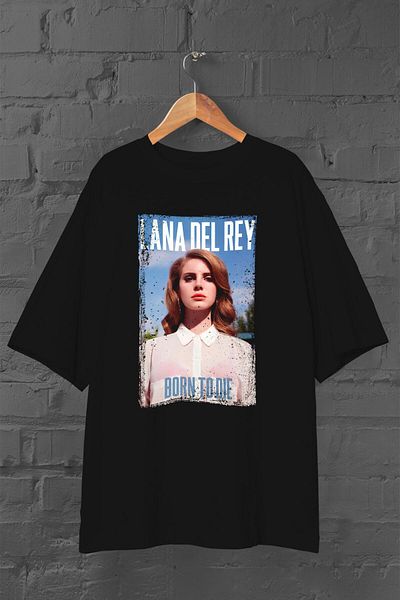 Pisa Art Унисекс черна тениска с овърсайз принт Lana Del Rey - Born to Die