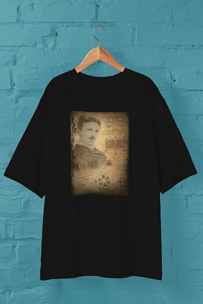 Pisa Art Μπλουζάκι Nikola Tesla με στάμπα μαύρο Unisex Oversize