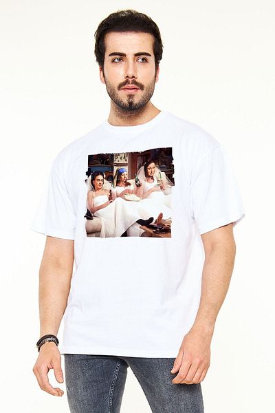 Pisa Art Tricou alb unisex Friends Collage oversize