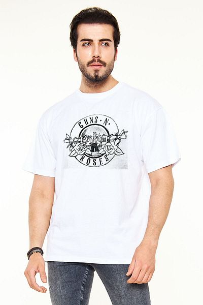 Pisa Art Μπλουζάκι με στάμπα Guns N' Roses Λευκό Unisex Oversize