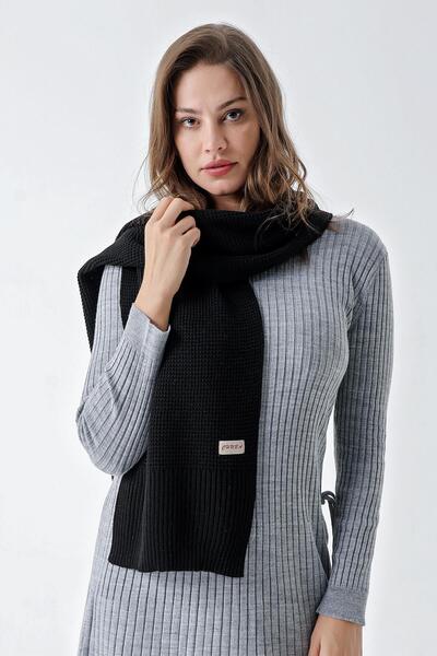 CHUBA Women's Soft Knitted Detailed Scarf Black 24W1321