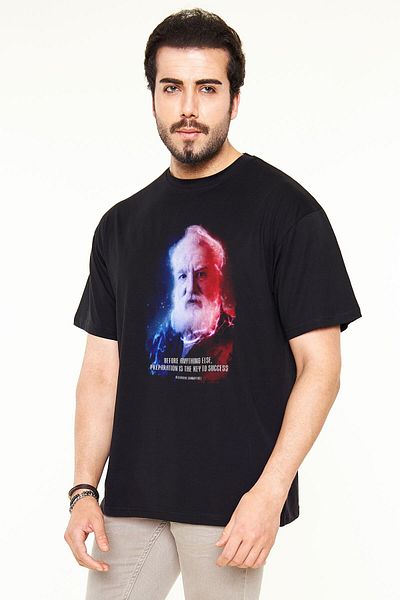 Pisa Art Унисекс тениска с овърсайз принт и цветен принт с цитат от Александър Греъм Бел