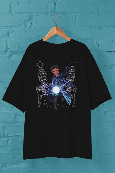 Pisa Art Μπλουζάκι Nikola Tesla με στάμπα μαύρο Unisex Oversize