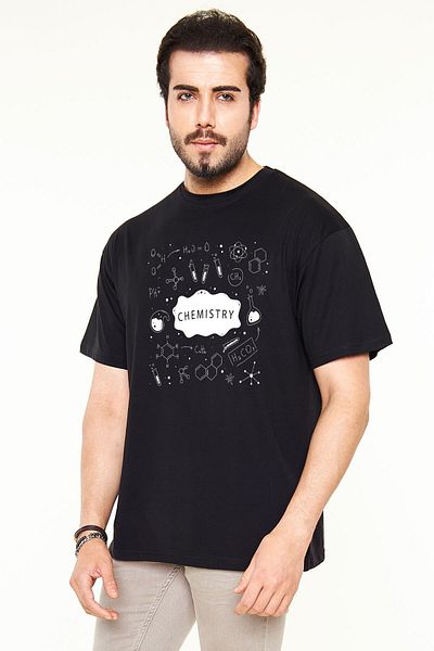 Pisa Art Μαύρο μπλουζάκι Unisex Oversize με στάμπα χημείας
