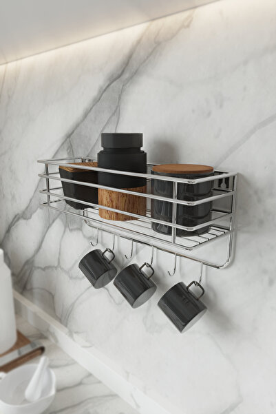 boz concept home Lüks 6 Kancalı Mutfak Rafı Metal Mutfak Düzenleyici Baharatl...