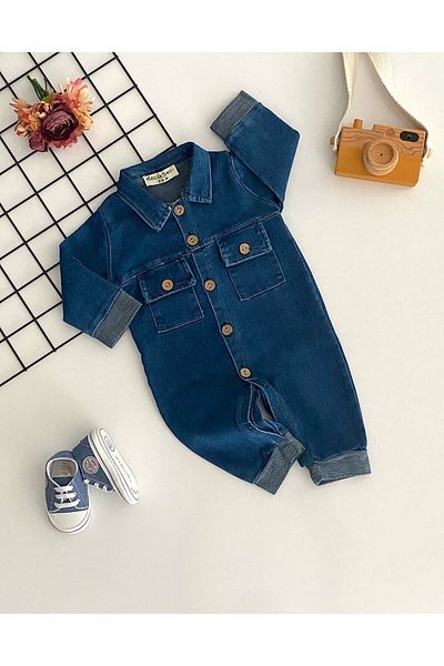 Necix's Gkbabygiyim Collared Jeans Jumpsuit with Pockets