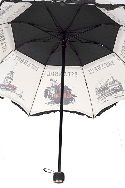 lstri Istanbul Figürlü Siyah Kadın Şemsiyesileri