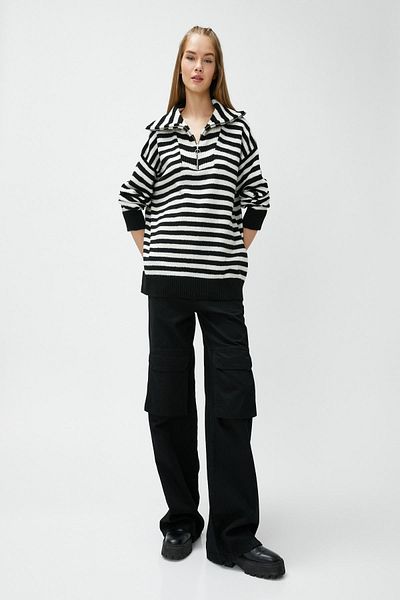 Koton Women's Black Striped Sweater