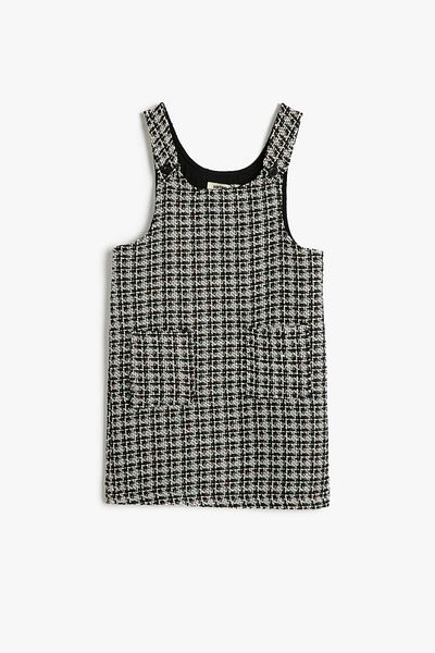 Koton Girl's Black Plaid Dress