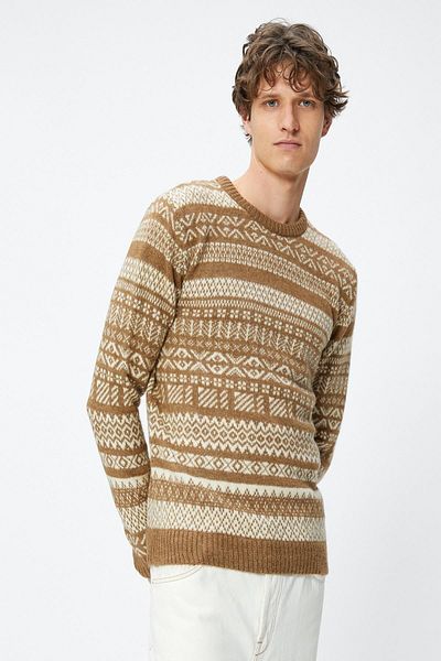 Koton Herrenpullover mit Kamelhaarmuster