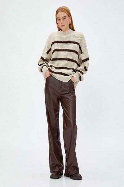 Koton Women's Brown Striped Sweater 4WAK90015HT