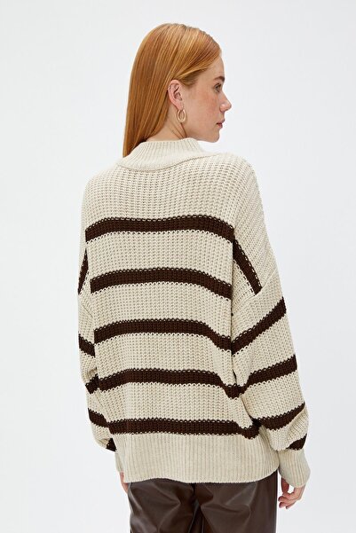 Koton Dámský hnědý pruhovaný svetr 4WAK90015HT